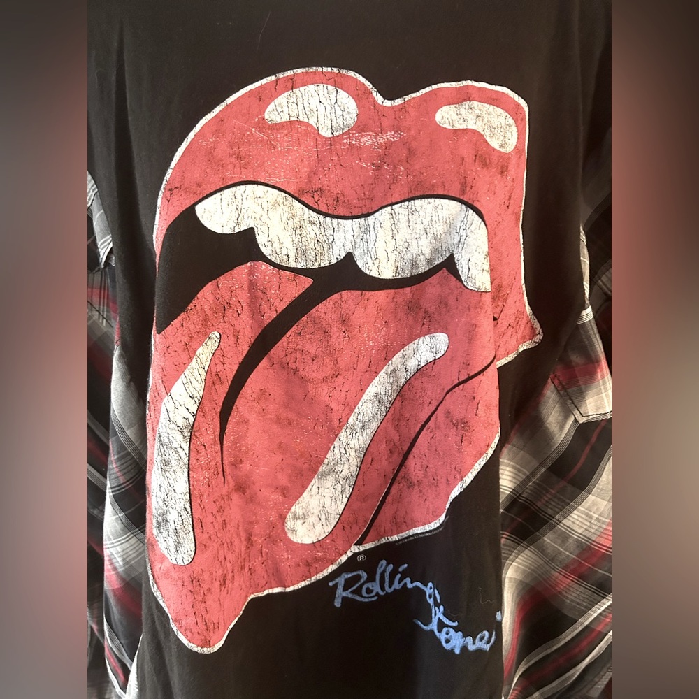 UPCYCLED one of a kind, ROLLING STONES Rocker Music Patch Button Down Shirt